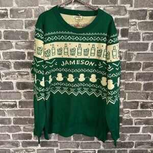NWT Jameson Whiskey The Merry Duo Christmas sweater green printed acrylic